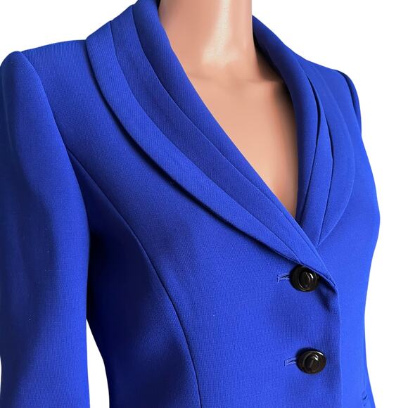 Tahari Cobalt Blue Blazer 4 Stitched Shawl Collar Career Party Preppy Old Money - Picture 2 of 5
